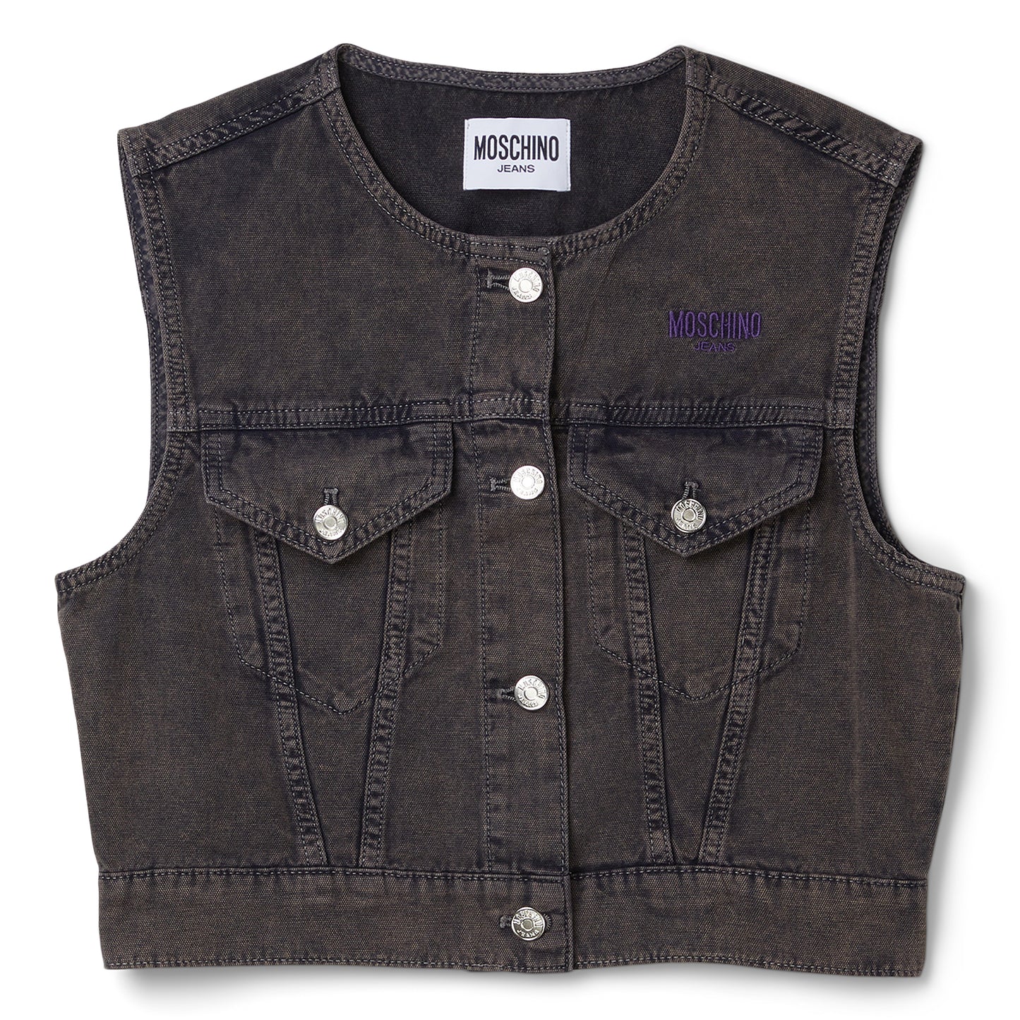 Moschino Jeans Overtinted Cotton Canvas Vest (Dark Grey)