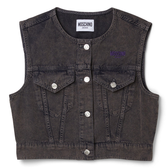 Moschino Jeans Overtinted Cotton Canvas Vest (Dark Grey)
