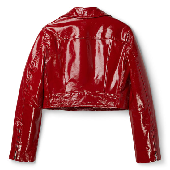 Moschino Jeans Patent Leather Biker Crop Jacket (Red)