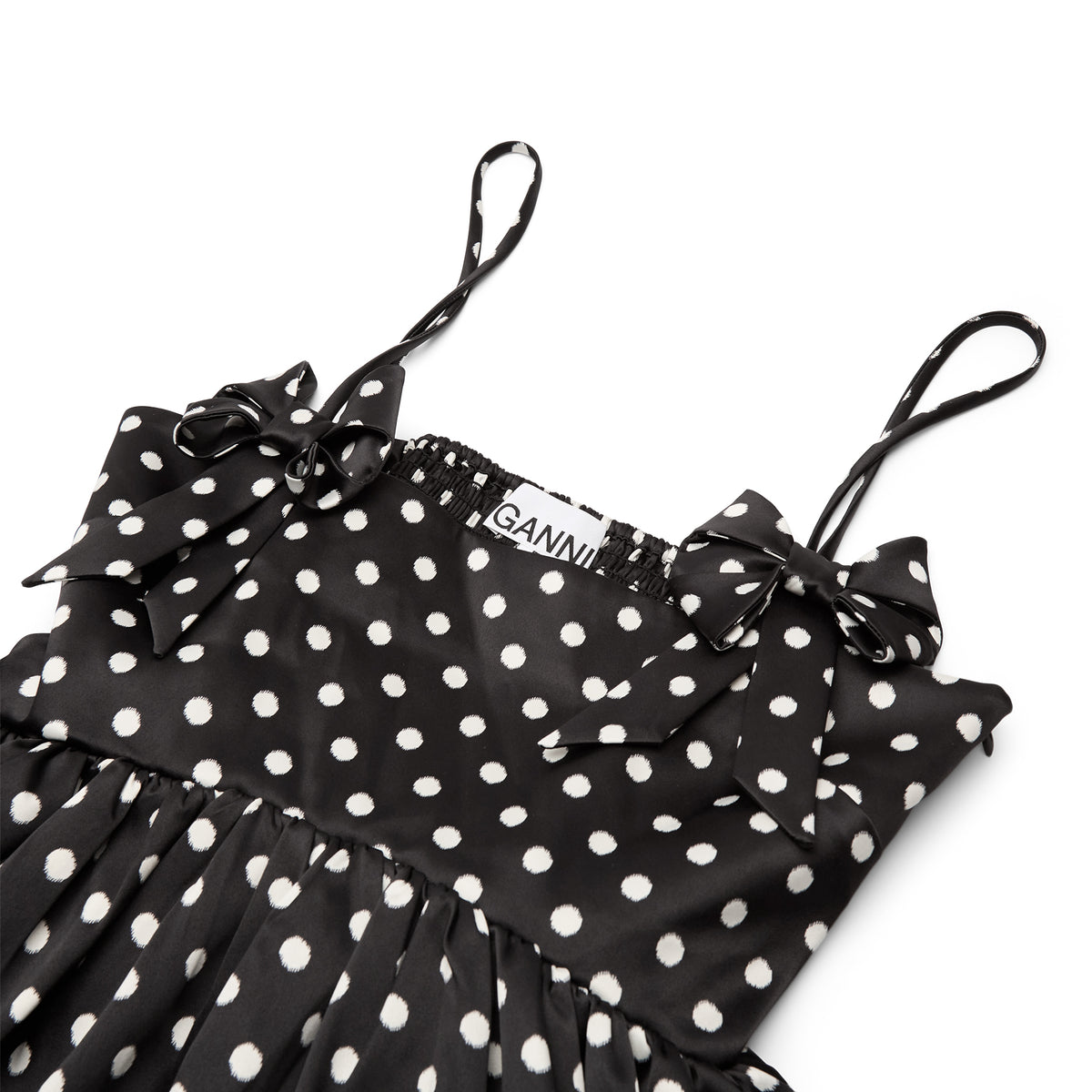GANNI Printed Double Satin Mini Strap Dress (Black)