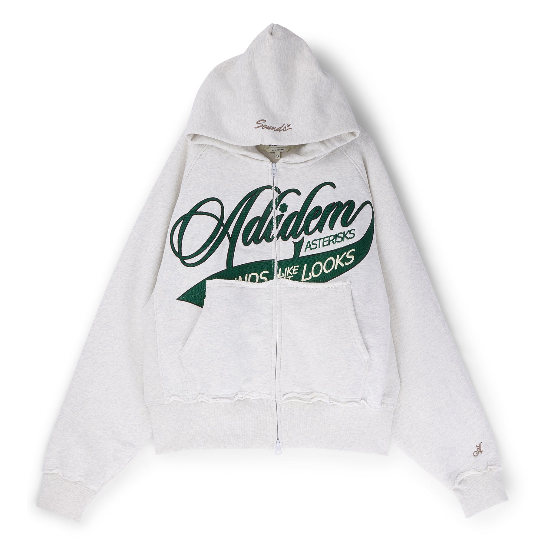 Adidem Asterisks Chainstitch Ribbon Hoodie (Grey/Green)