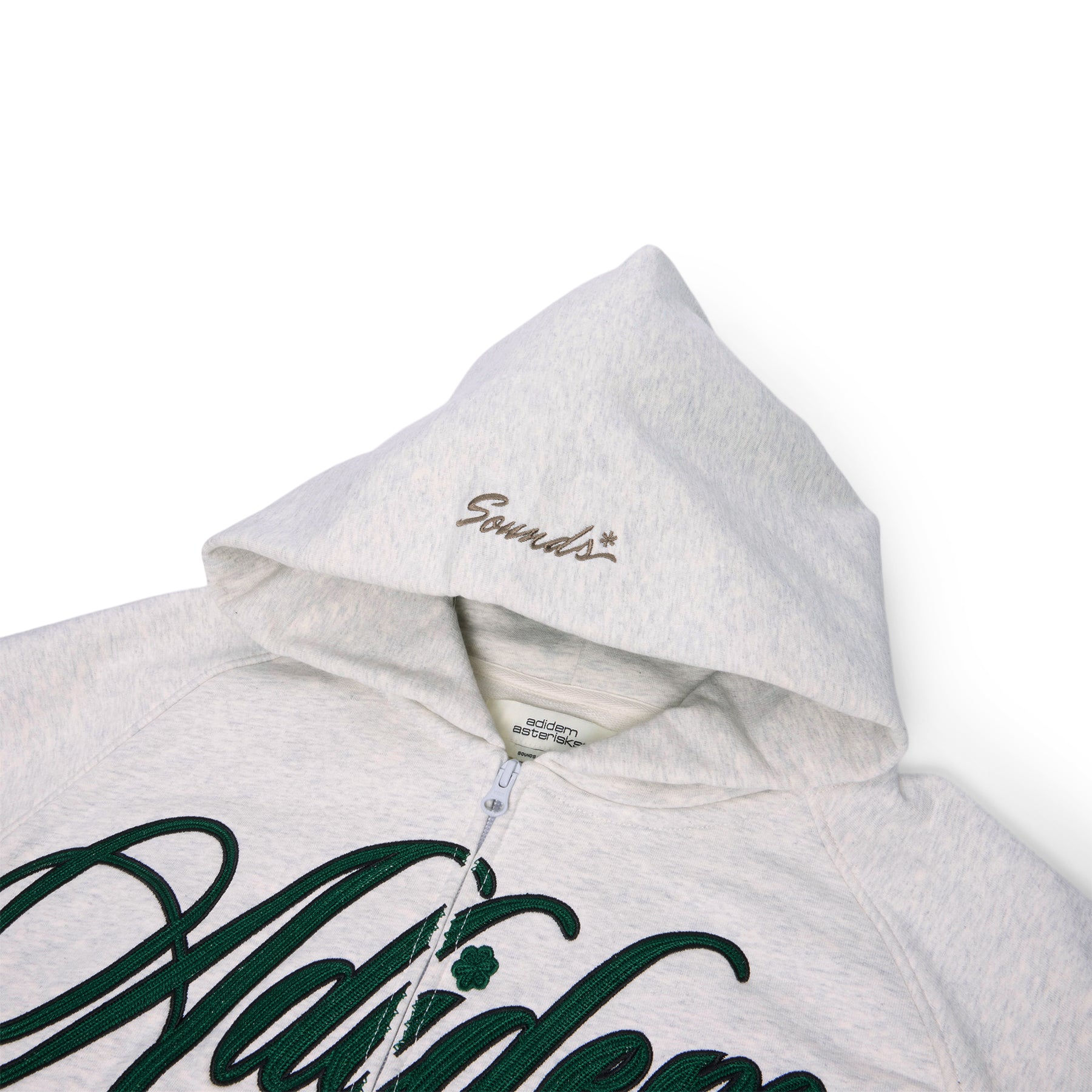Adidem Asterisks Chainstitch Ribbon Hoodie (Grey/Green)