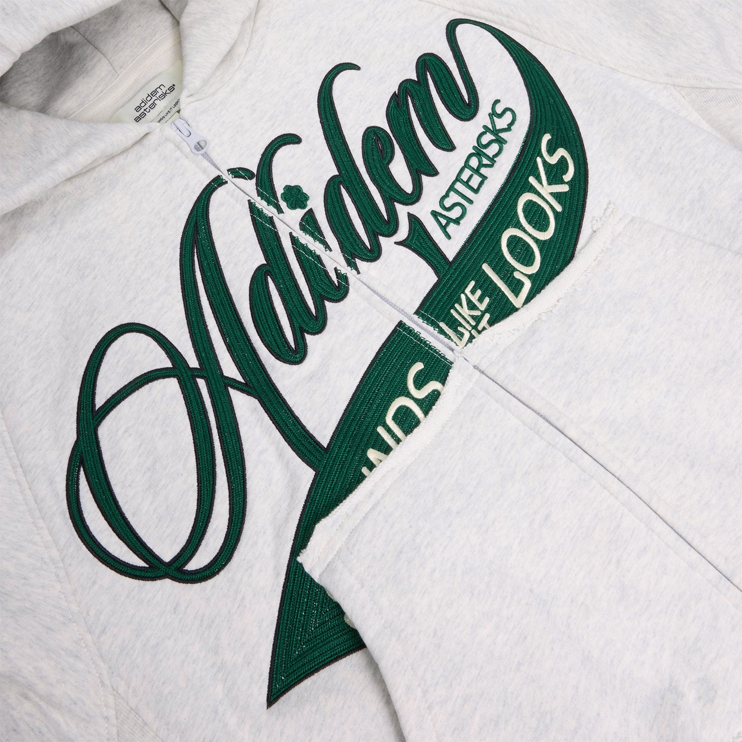 Adidem Asterisks Chainstitch Ribbon Hoodie (Grey/Green)