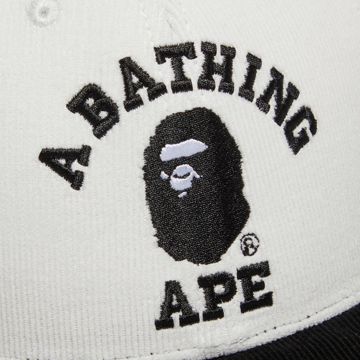 A Bathing Ape Corduroy College Snap Back Cap (White)