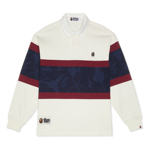A Bathing Ape Metal One Point Bape Long Sleeve Color Blocking Rugby Polo (Ivory)