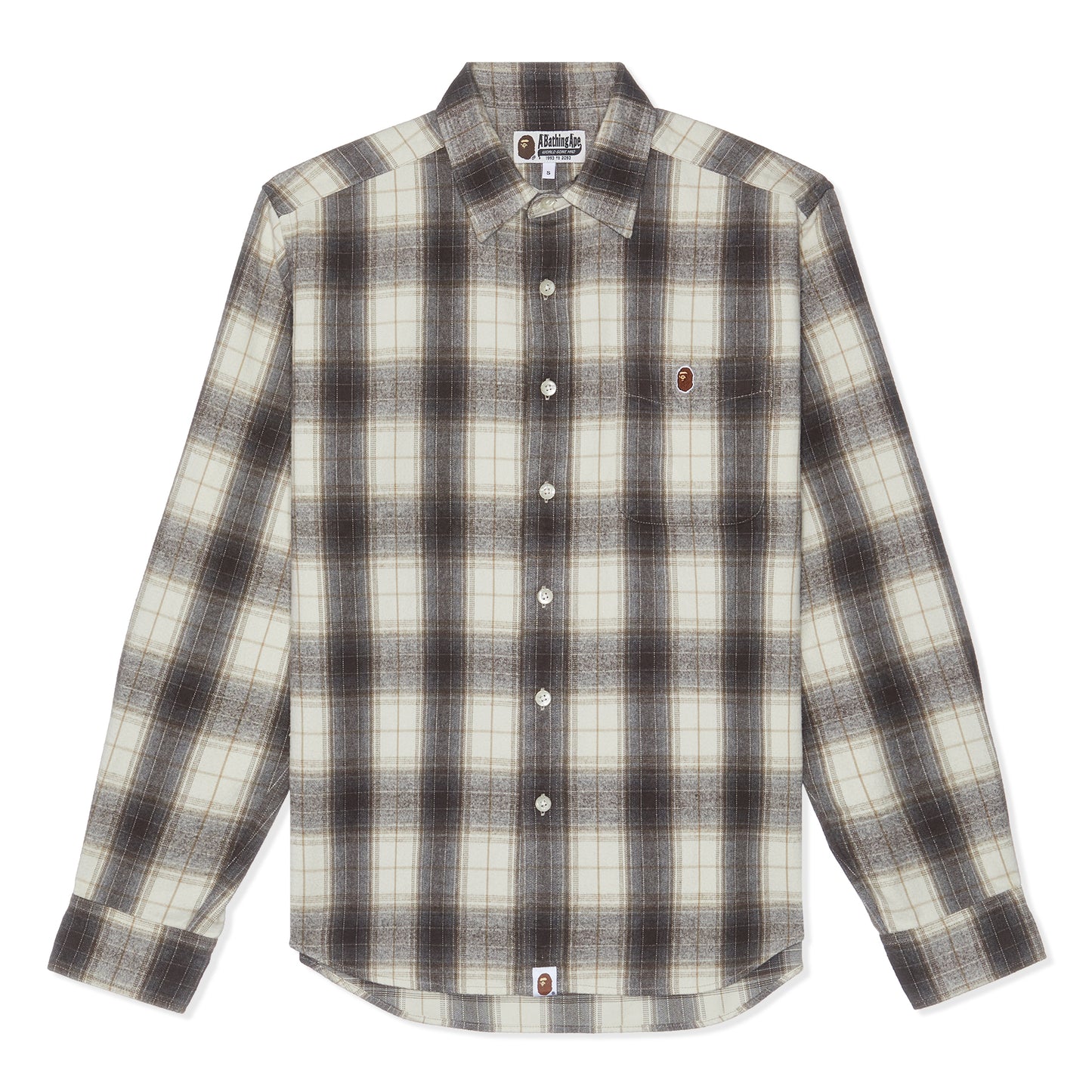 A Bathing Ape Head One Point Flannel Check Shirt (Ivory)