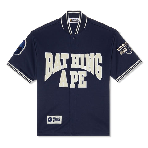 A Bathing Ape Baseball Jersey Short Sleeve Shirt (Navy)
