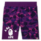 A Bathing Ape Color Camo Cutting Sweat Shorts (Purple)