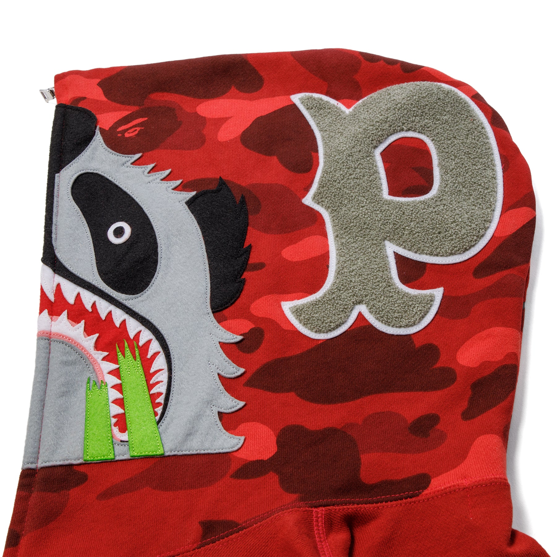 Bape Red Camo Shark face hoodie kids size M