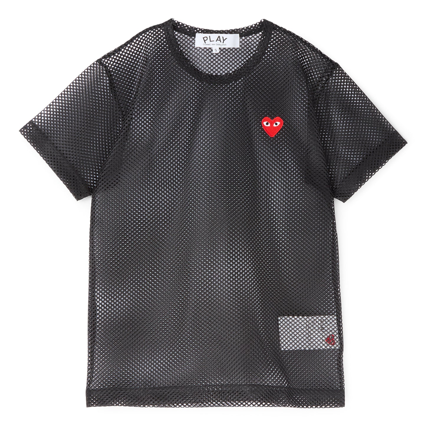 Comme Des Garcons PLAY Mesh Red Emblem T-Shirt (Black)