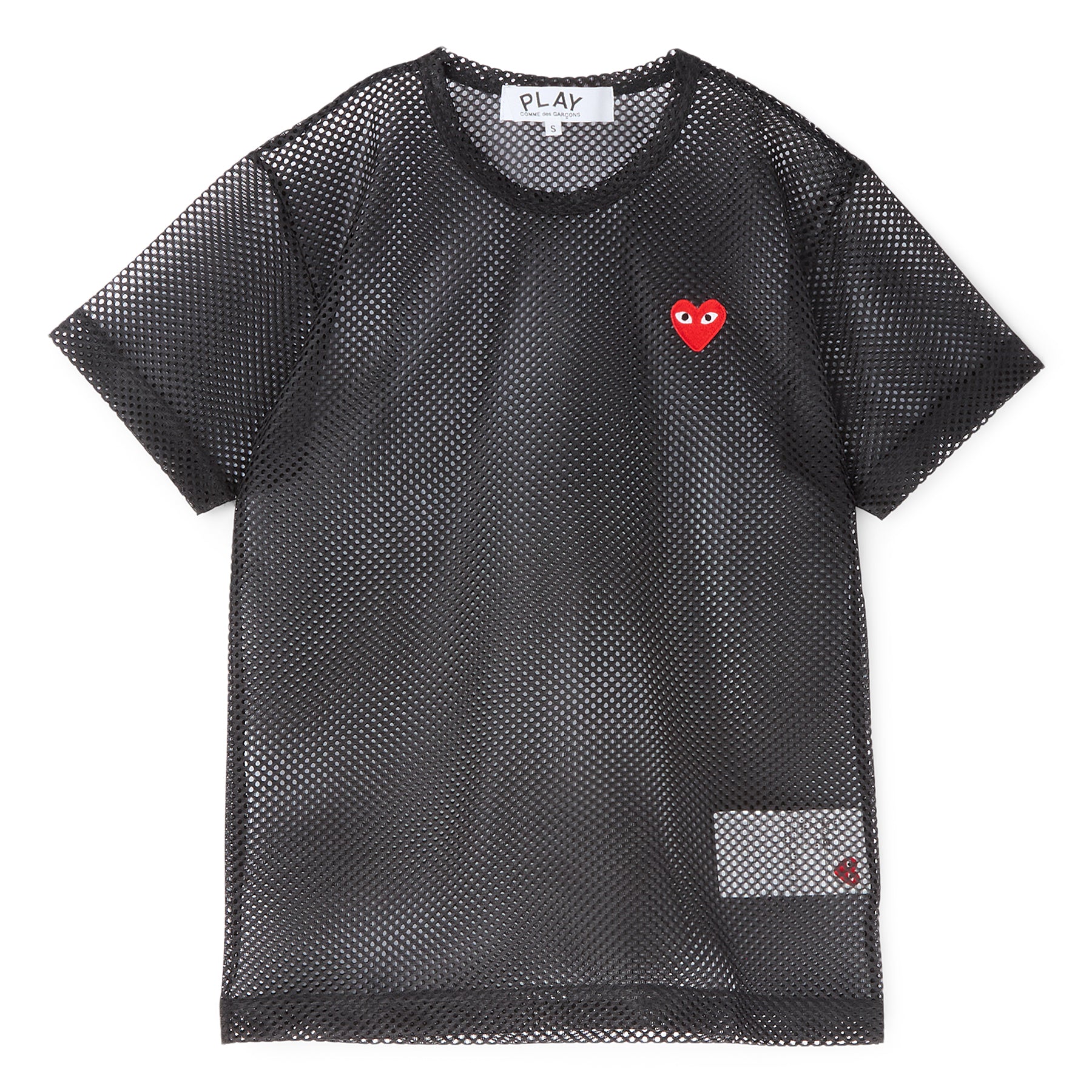 Comme Des Garcons PLAY Mesh Red Emblem T-Shirt (Black)