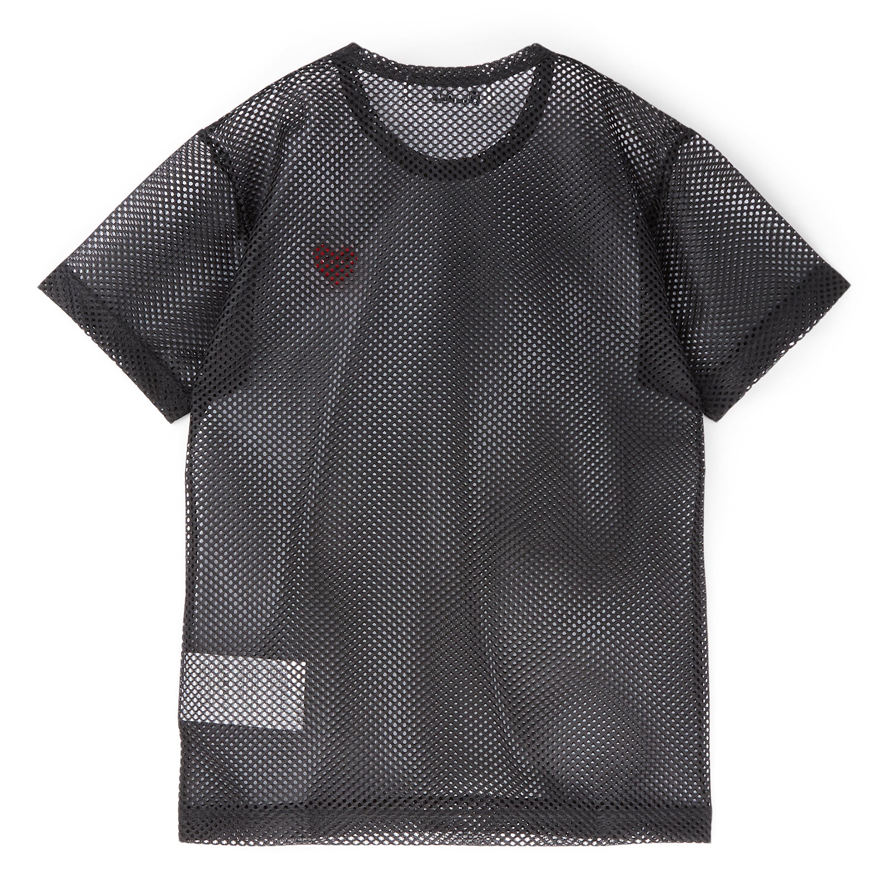 Comme Des Garcons PLAY Mesh Red Emblem T-Shirt (Black)