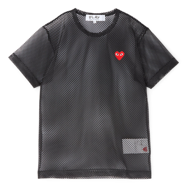 Comme Des Garcons PLAY Mesh Red Emblem T-Shirt (Black) – CNCPTS