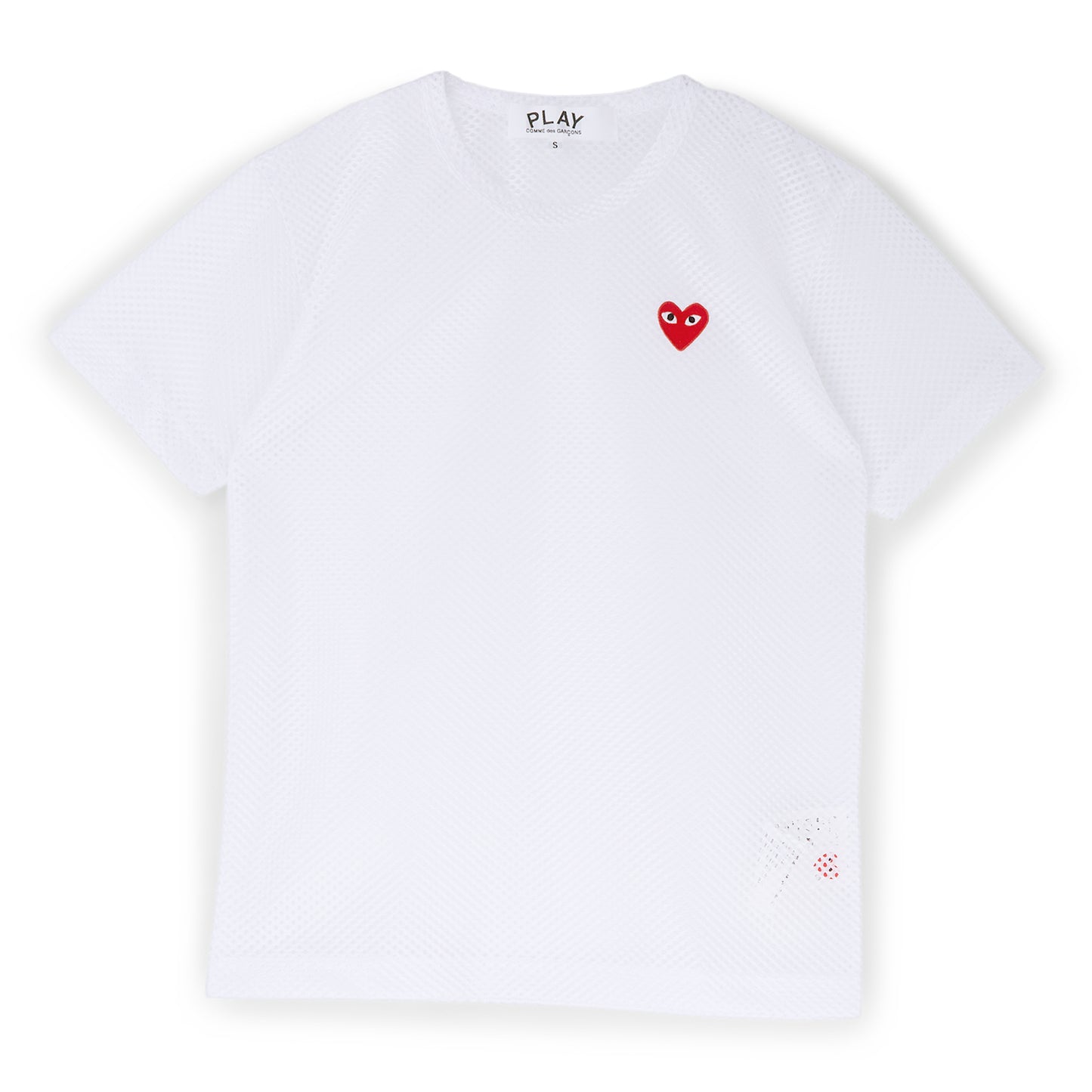 Comme Des Garcons PLAY Mesh Red Emblem T-Shirt (White)