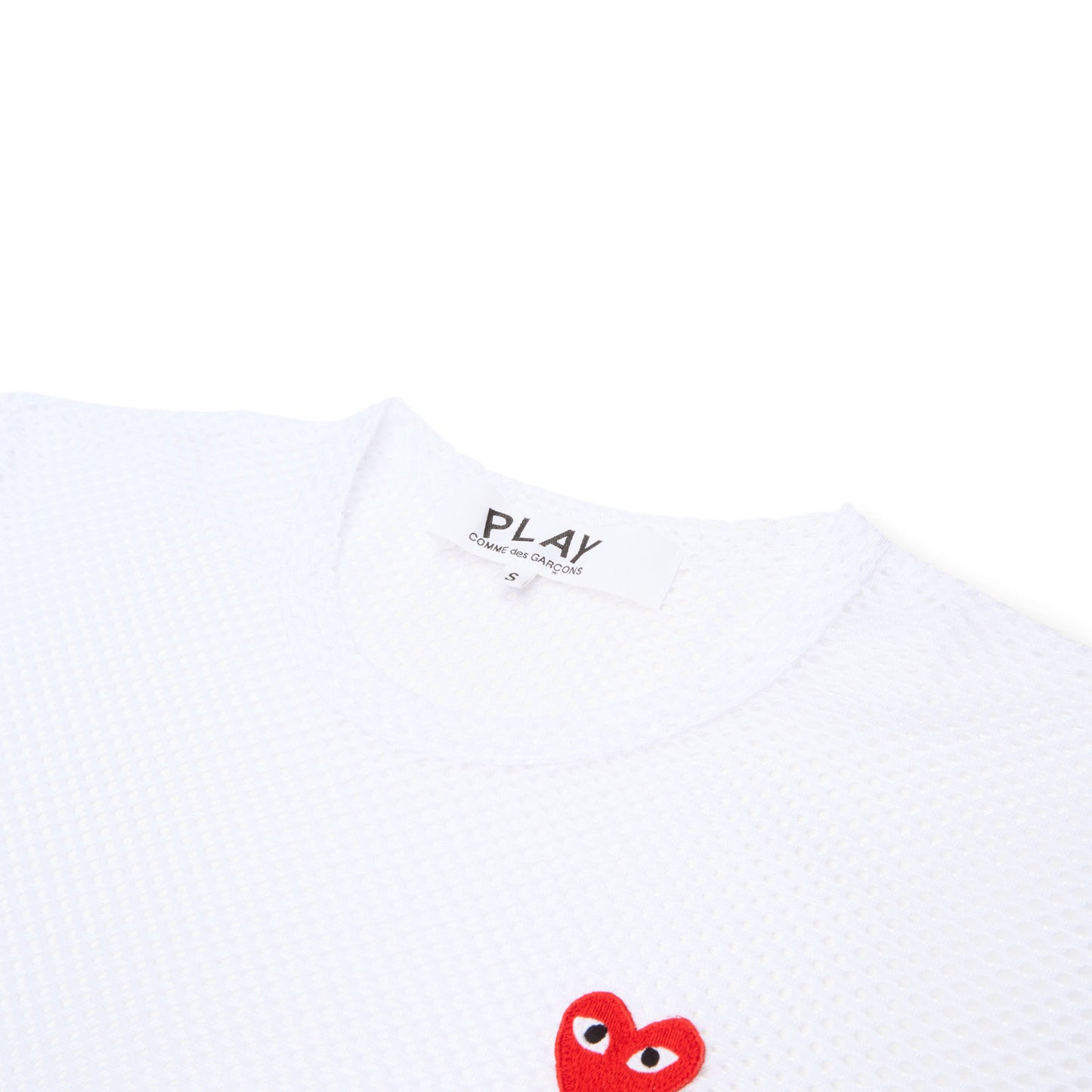 Comme Des Garcons PLAY Mesh Red Emblem T-Shirt (White)