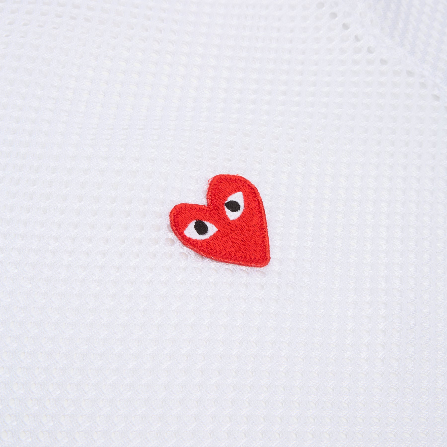 Comme Des Garcons PLAY Mesh Red Emblem T-Shirt (White)