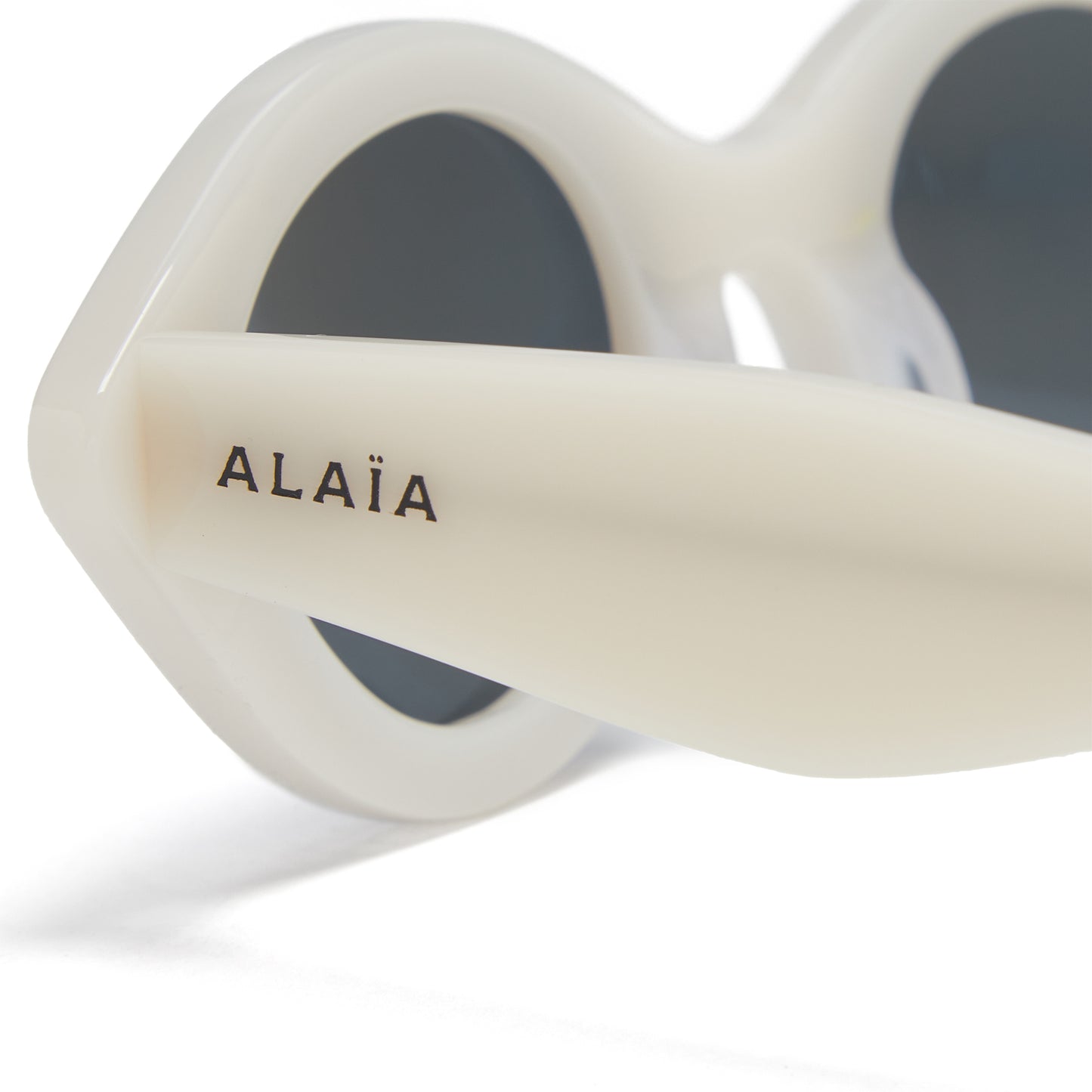 Alaia Elongated Acetate Round Sunglasses (White/Grey)