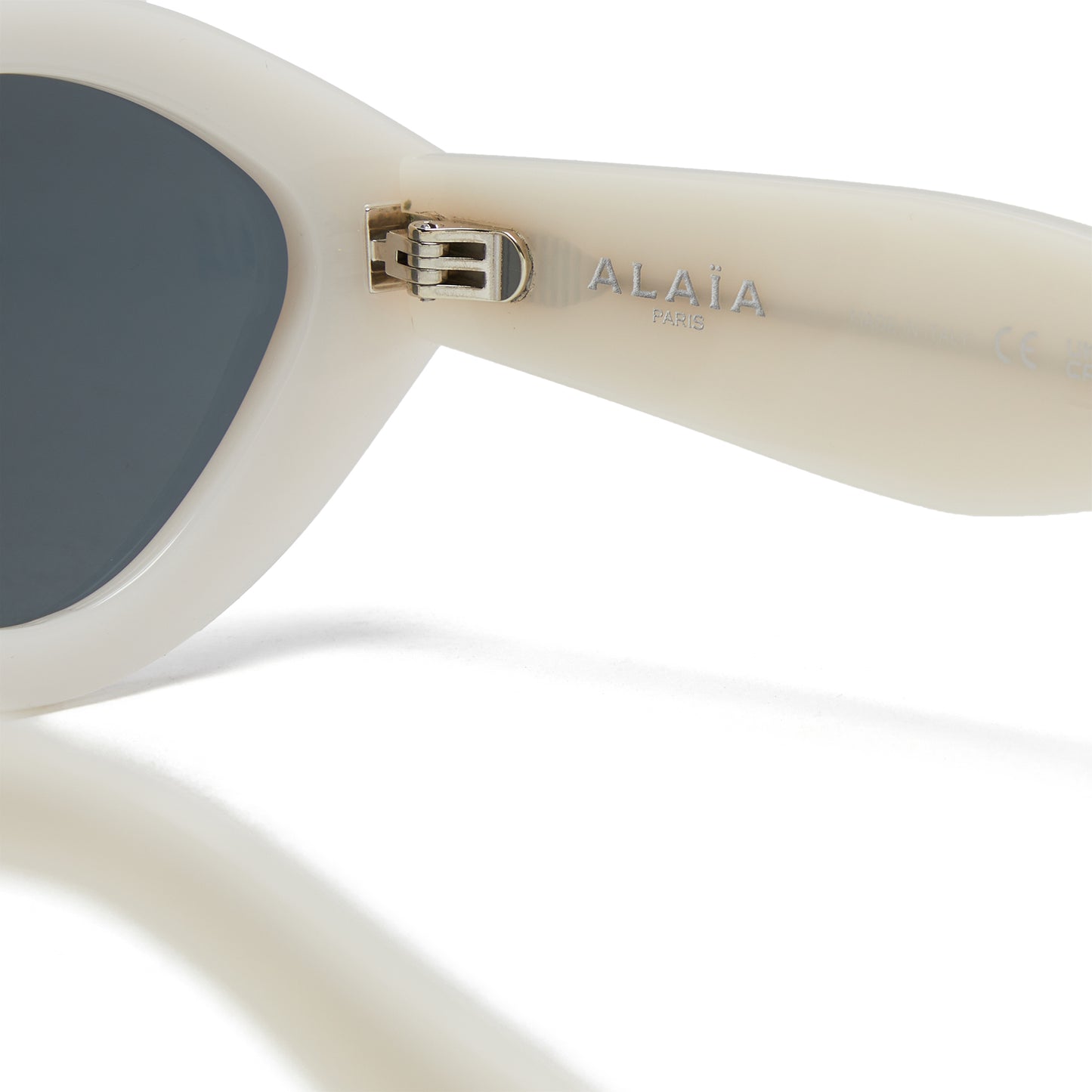 Alaia Elongated Acetate Round Sunglasses (White/Grey)