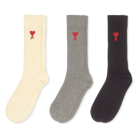 Ami Three Pack ADC Socks (Off White/Grey/Black)