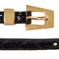 BY FAR Vic Black Circular Croco Embossed Leather Belt (Black)