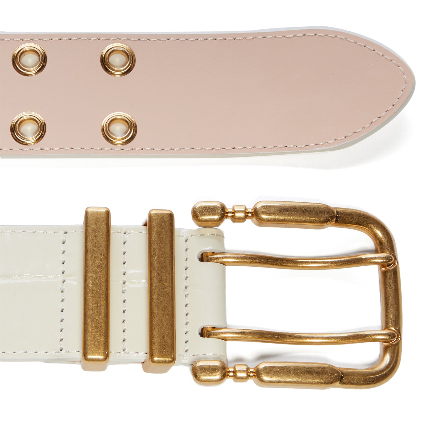 BY FAR Duo Cream Maxi Croco Embossed Leather Belt (Cream)