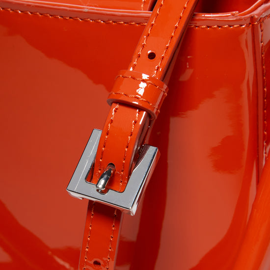 BY FAR Note Patent Leather Crossbody Bag (Flame)