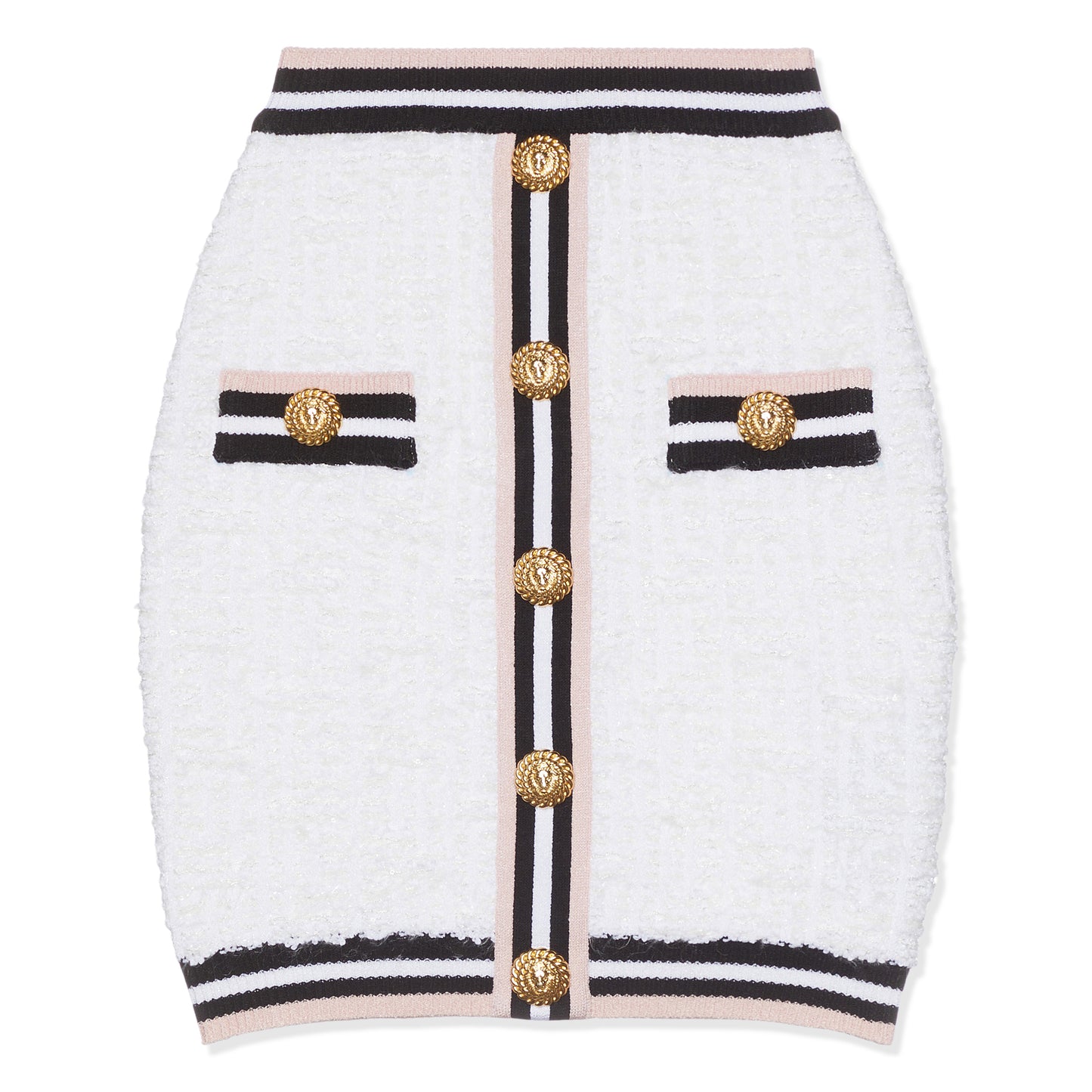 Balmain Buttoned Maze Monogram Skirt (Black/White/Gold/Rose)