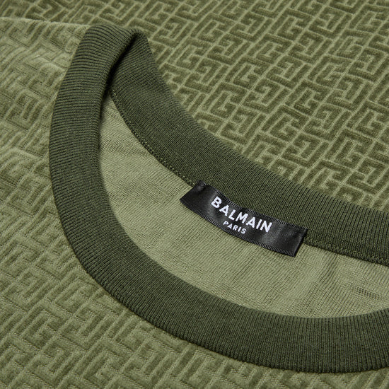 Balmain Textured Monogram T-Shirt (Kaki)