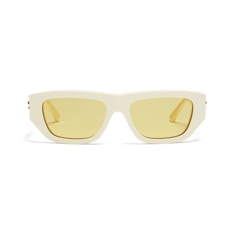 Bottega Veneta Bolt Recycled Acetate Rectangular Sunglasses (Ivory/Yellow)