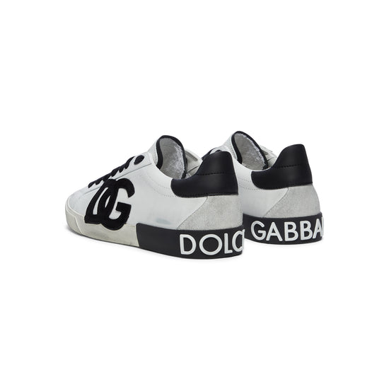Dolce & Gabbana Calfskin Portofino Vintage Sneakers (White/Black)