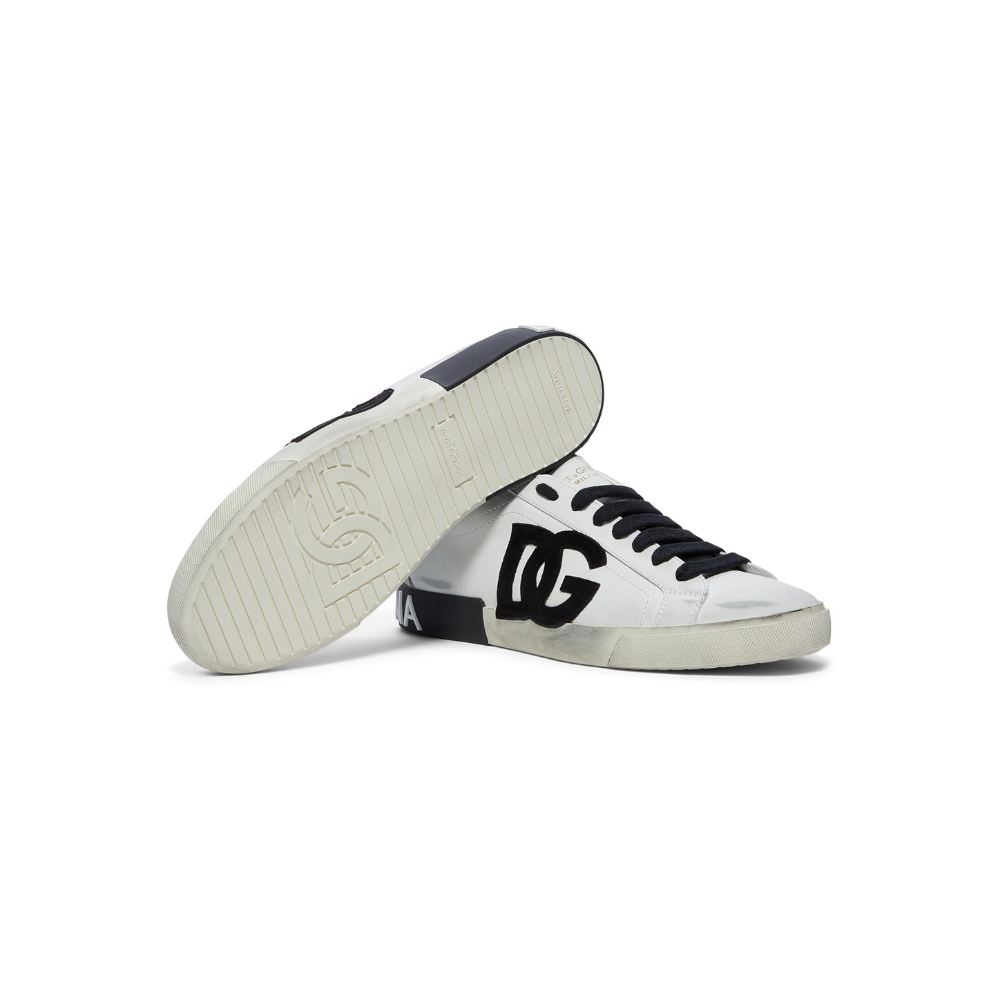 Dolce & Gabbana Calfskin Portofino Vintage Sneakers (White/Black)