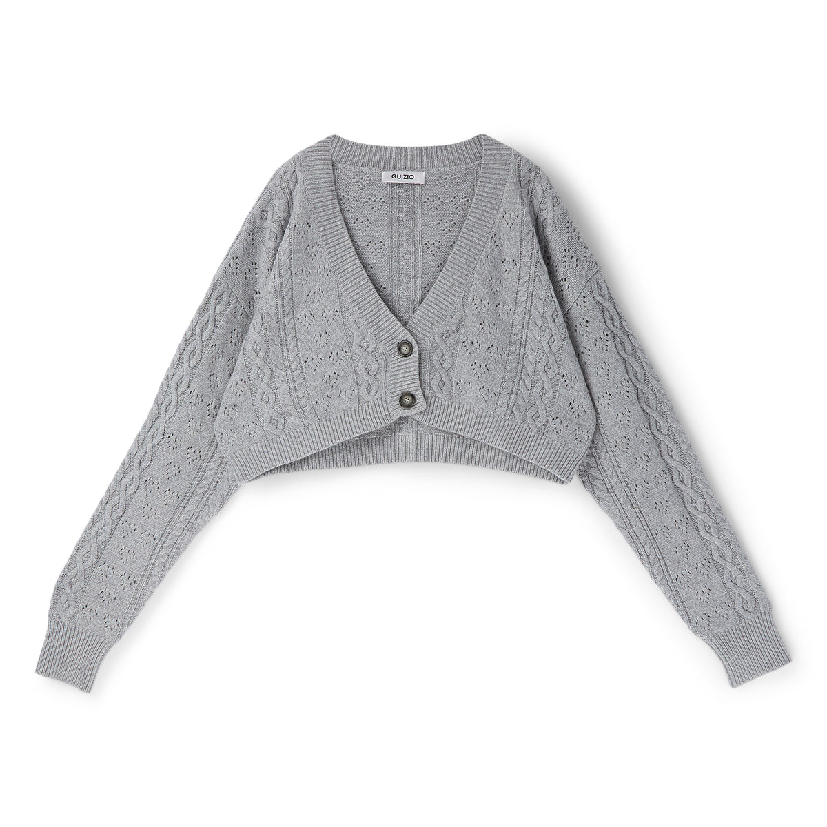 Danielle Guizio Cable Knit Crop Cardigan (Heather grey)