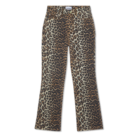 GANNI Print Denim Betzy Cropped Jeans (Leopard)