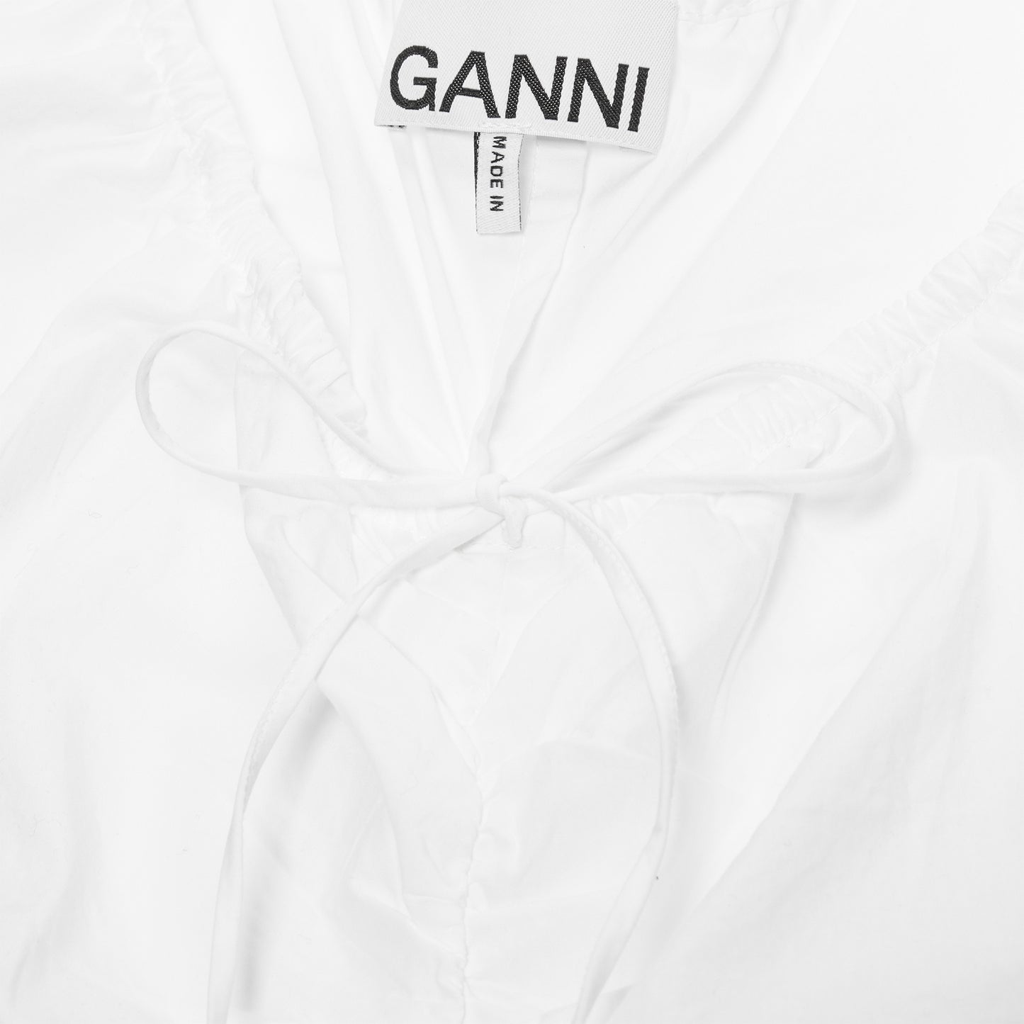 GANNI Cotton Poplin Gathered U-neck Mini Dress (Bright White)