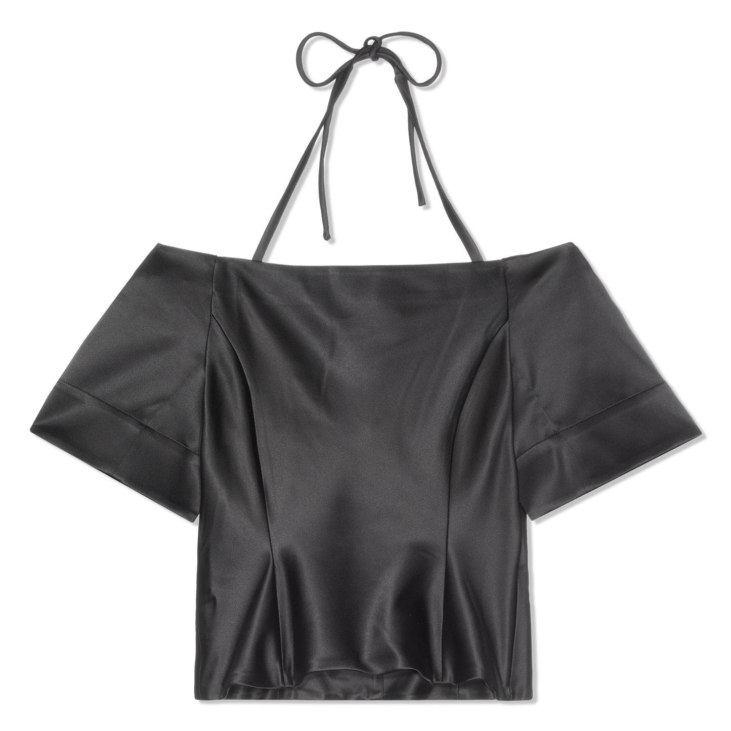 GANNI Double Satin Fitted Open-neck Blouse (Black)