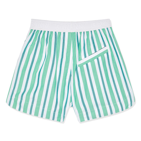 GANNI Stripe Cotton Elasticated Shorts (Green)