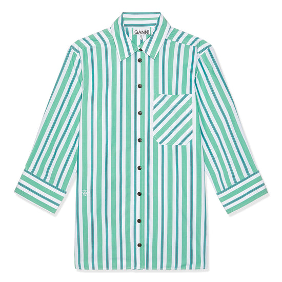 GANNI Stripe Cotton Shirt (Green)