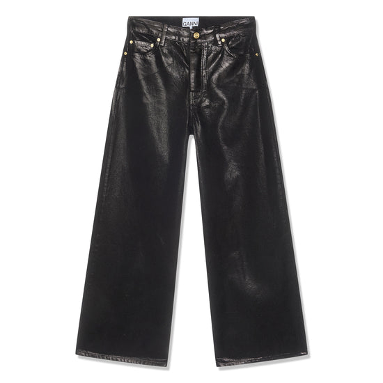 GANNI Foil Denim Wide Jeans (Black)