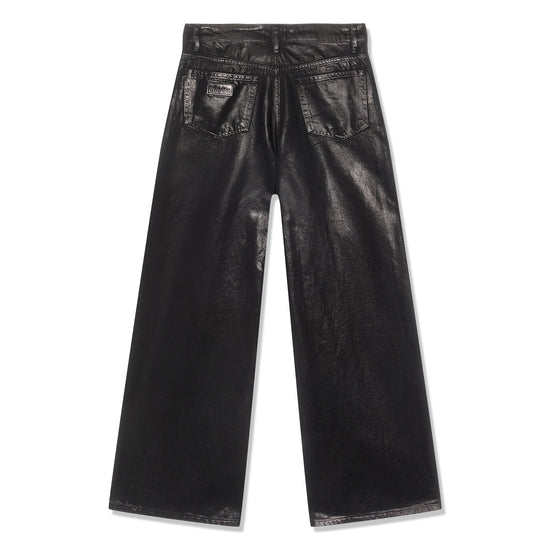 GANNI Foil Denim Wide Jeans (Black)