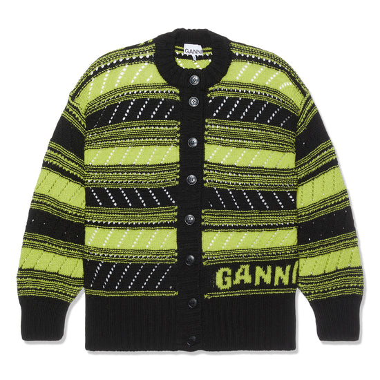 GANNI Organic Striped Wool Cardigan (Black)