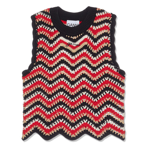 GANNI Cotton Crochet Vest (Racing Red)