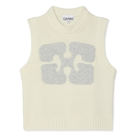 GANNI Graphic Wool Mix Vest (Egret)