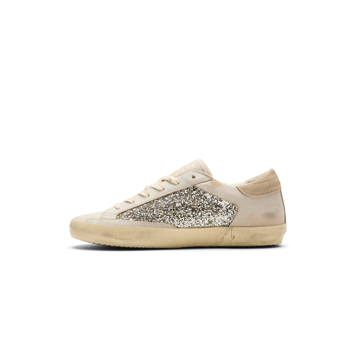 Golden Goose Super Star Glitter And Leather Upper (White/Platinum/Beige)