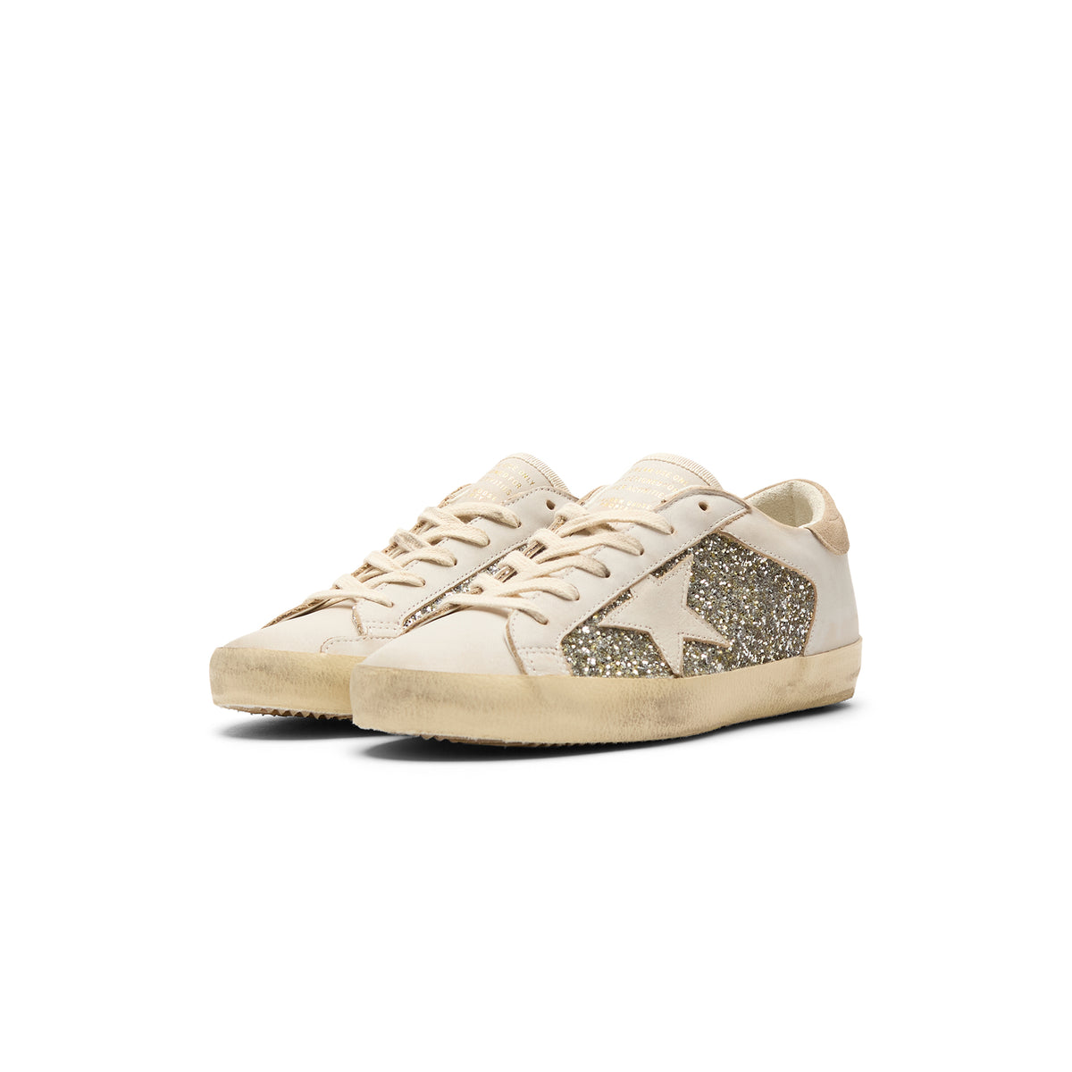Golden Goose Super Star Glitter And Leather Upper (White/Platinum/Beige)