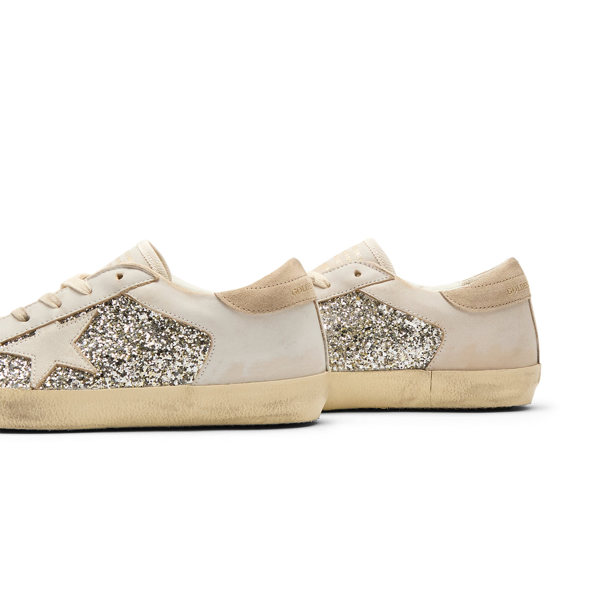 Golden Goose Super Star Glitter And Leather Upper (White/Platinum/Beige)