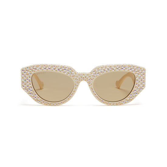 Gucci Geometric Frame Sunglasses (Ivory/Brown)
