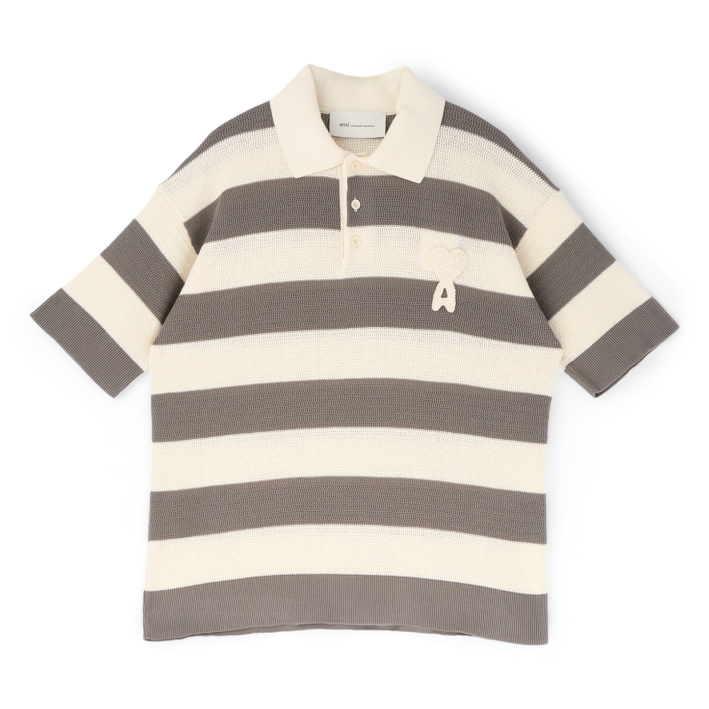 AMI Short Sleeves Polo With AMI De Coeur Patch (Blanc creme/Carbone)