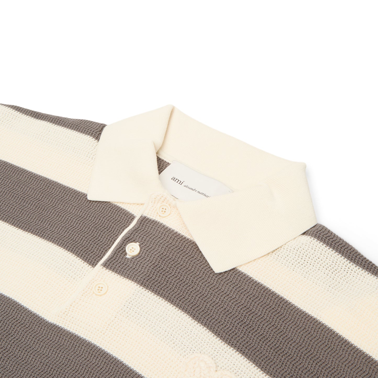 AMI Short Sleeves Polo With AMI De Coeur Patch (Blanc creme/Carbone)