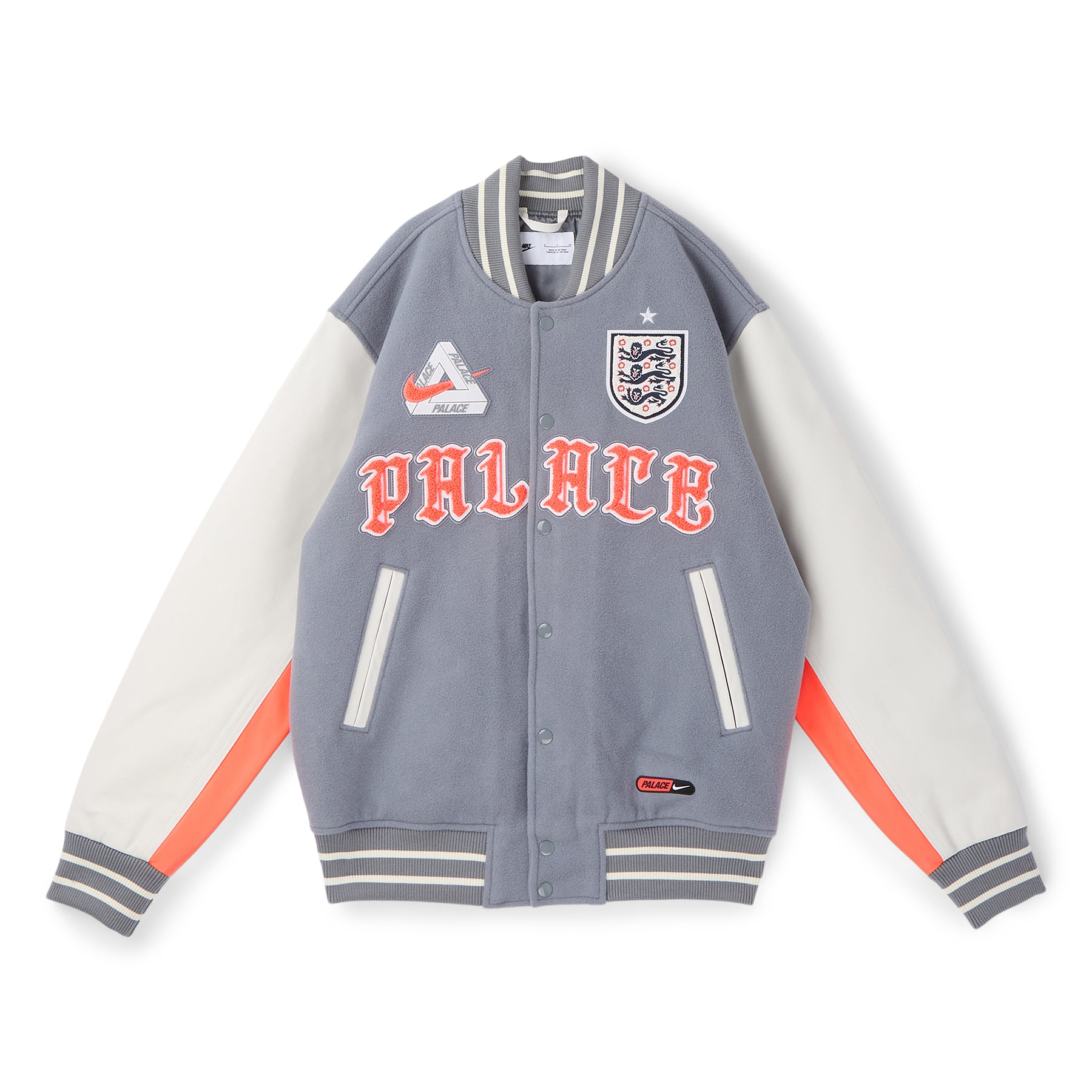 Nike x England x Palace Varsity Jacket (Cool Grey/White/Bright Crimson)