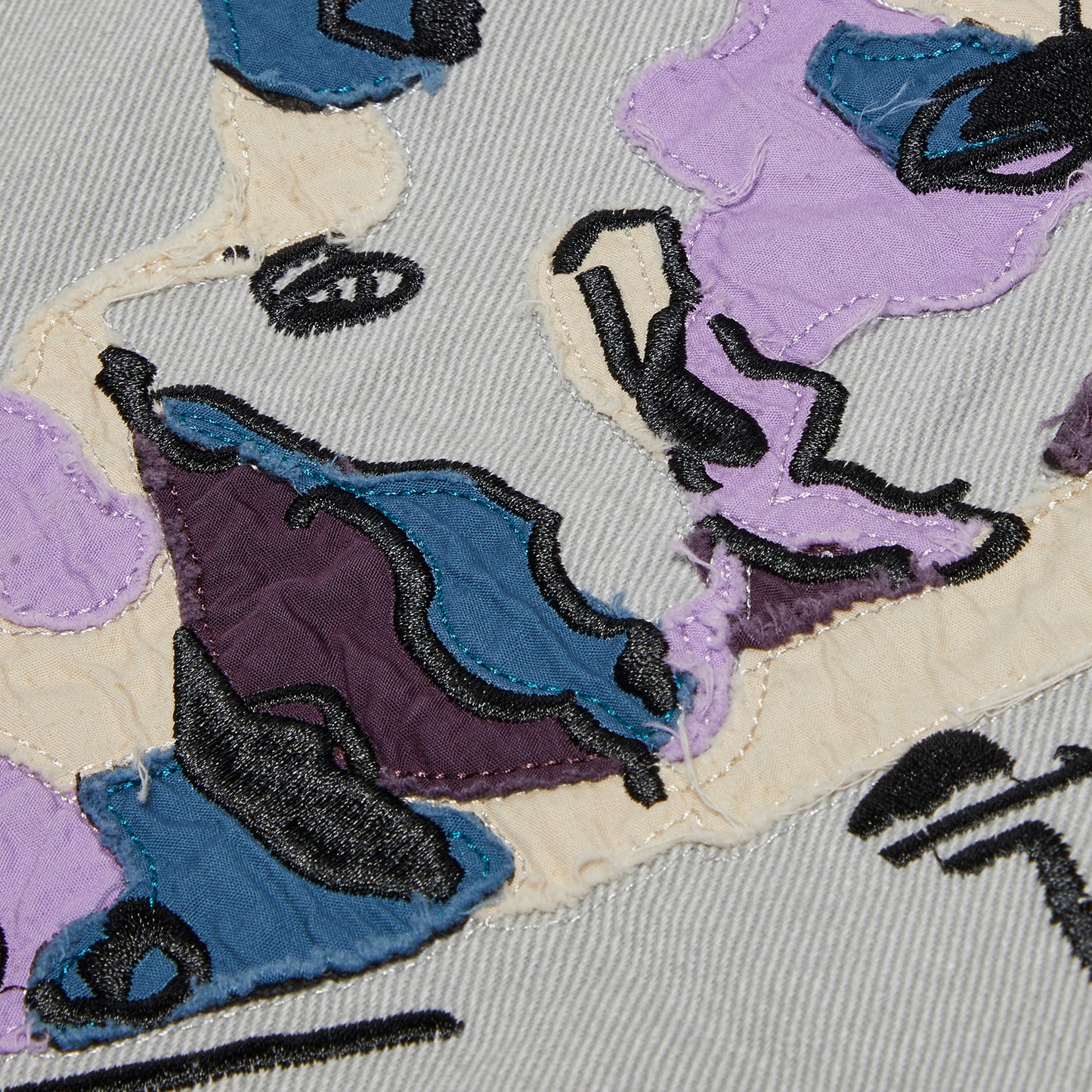 KidSuper Face Embroidered Denim Pants (Grey)